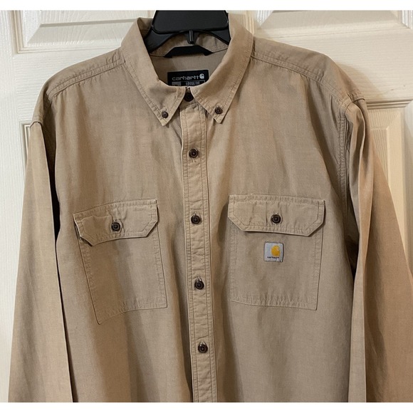 Carhartt Men's XL Loose Fit Brown Long Sleeve Button Up Work Shirt 104368 EUC - Picture 2 of 15